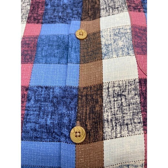 Tommy Bahama Mens Silk Shirt Checkered Blue Brown Pink Button Up Short Sleeve L - Picture 3 of 6